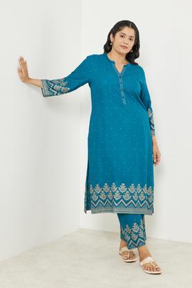 plus size printed ankle length rayon women's palazzo - teal
