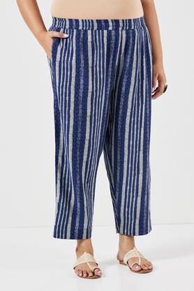 plus size printed ankle length rayon women's palazzos - indigo