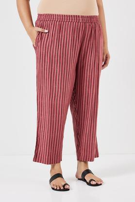 plus size printed ankle length rayon women's palazzos - maroon