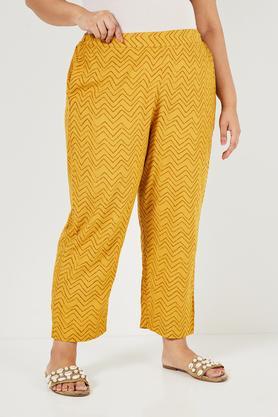 plus size printed ankle length rayon women's palazzos - mustard