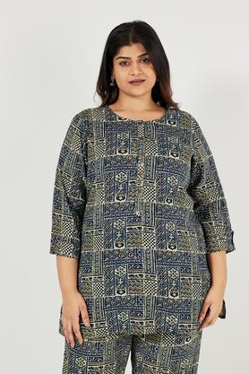 plus size printed rayon round neck women's casual wear kurti - seagreen