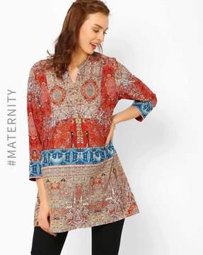 plus size printed tunic with pleats
