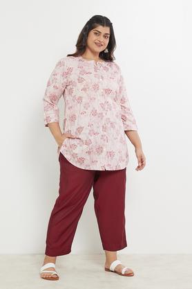 plus size printed viscose collared women's casual wear kurti - pink