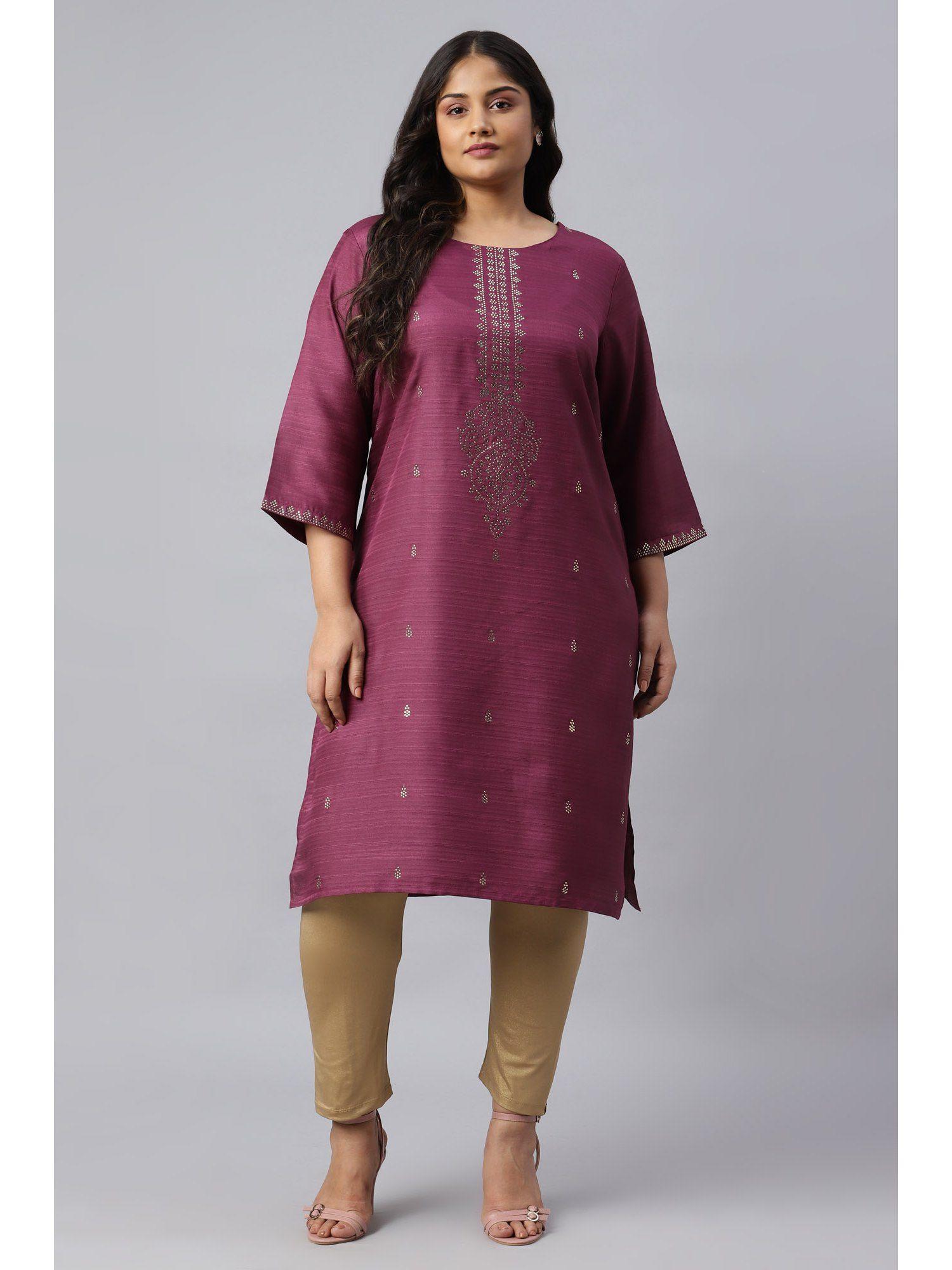 plus size purple karnatka silk mukaish embellished sequined kurta