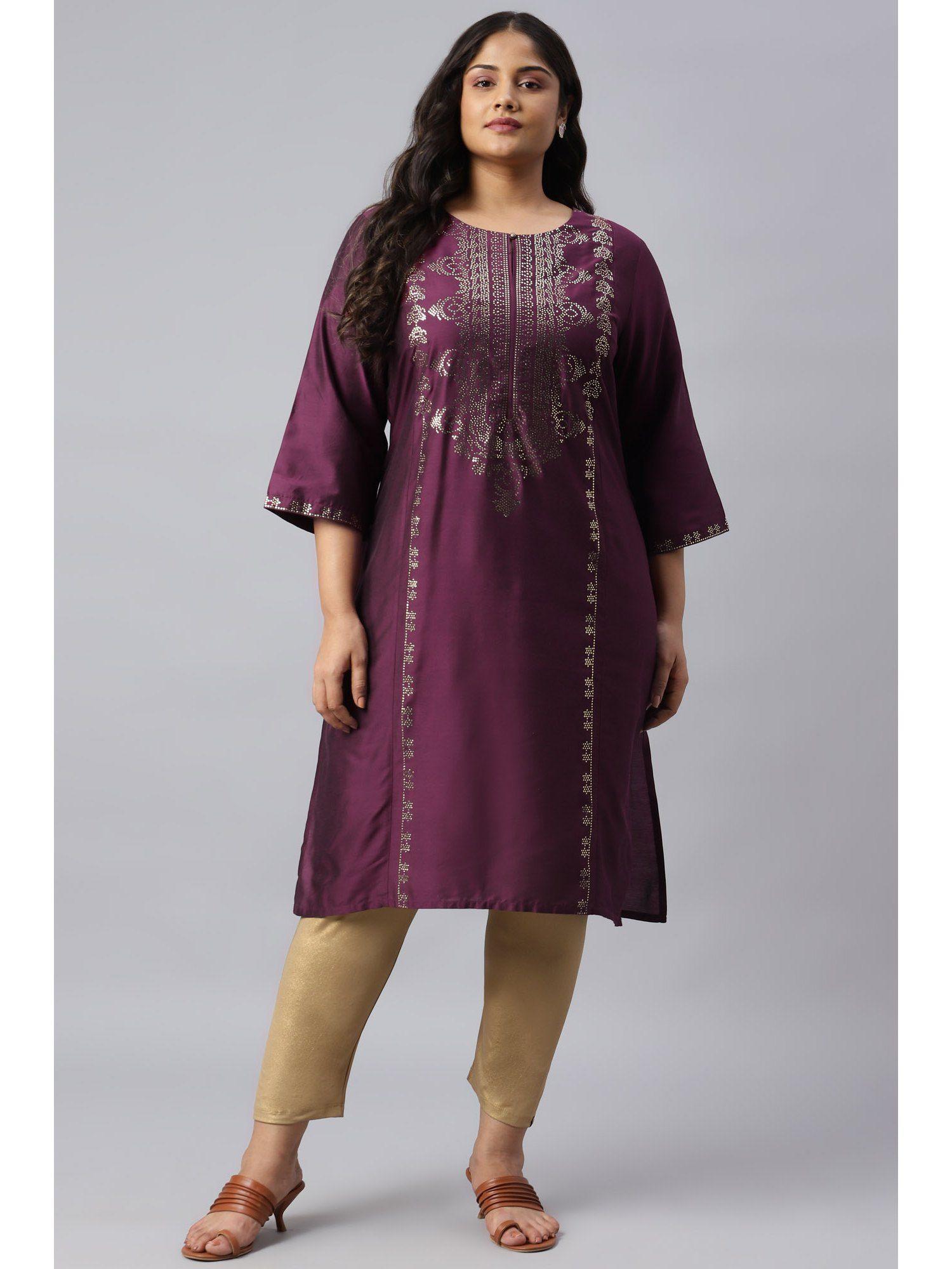 plus size purple mukaish placement embellished sequined kurta