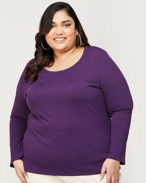 plus size ribbed round-neck top