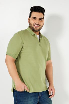 plus size solid blended polo men's t-shirt - green