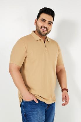 plus size solid blended polo men's t-shirt - natural
