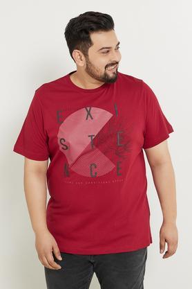 plus size solid cotton crew neck men's tee - maroon