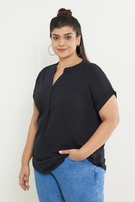 plus size solid cotton henley women's t-shirt - black