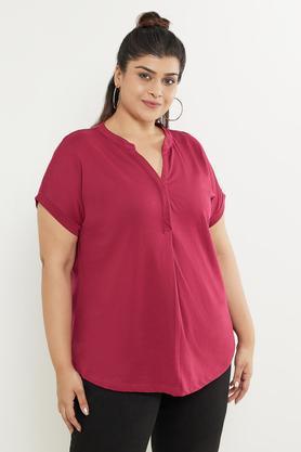 plus size solid cotton henley women's t-shirt - maroon