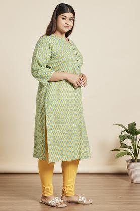 plus size solid regular cotton lycra women's churidar - mustard