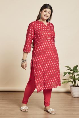 plus size solid regular cotton lycra women's churidar - red