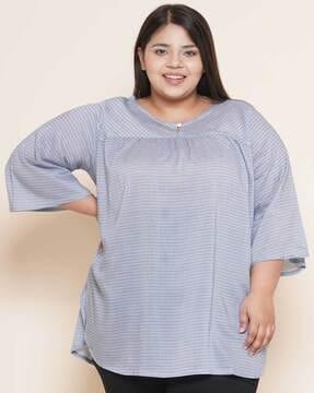 plus size striped round-neck tunic