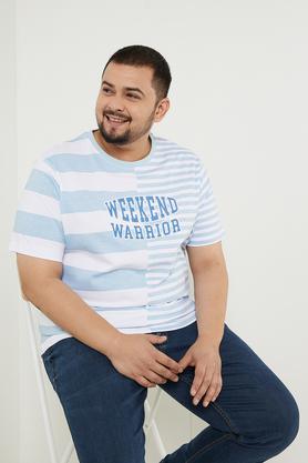 plus size stripes cotton crew neck men's tee - powder blue