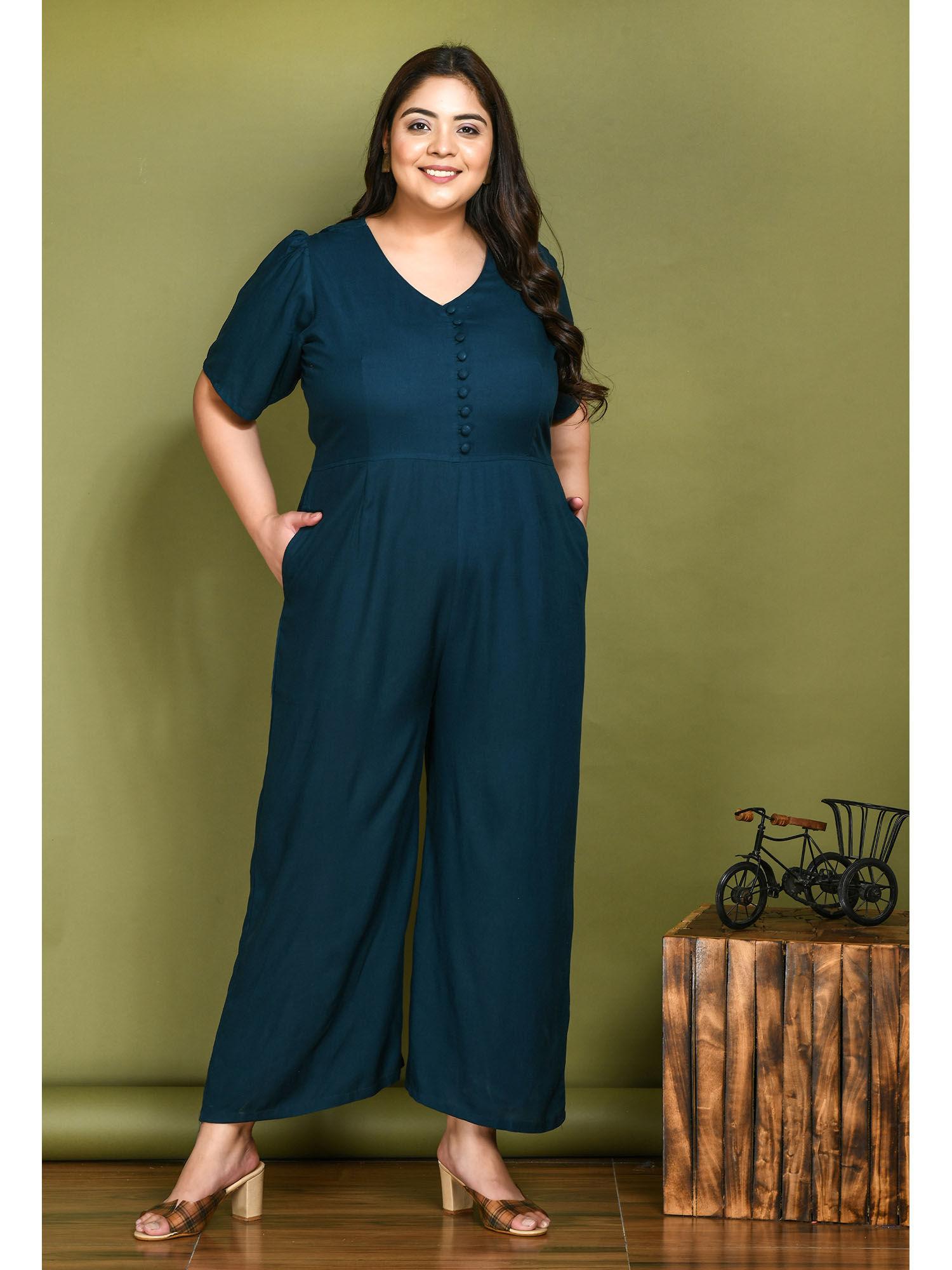 plus size teal basic rayon jumpsuit