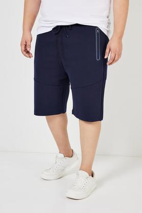 plus size textured blended regular fit men's shorts - navy