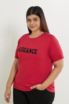 plus size typographic cotton round neck women's t-shirt - red