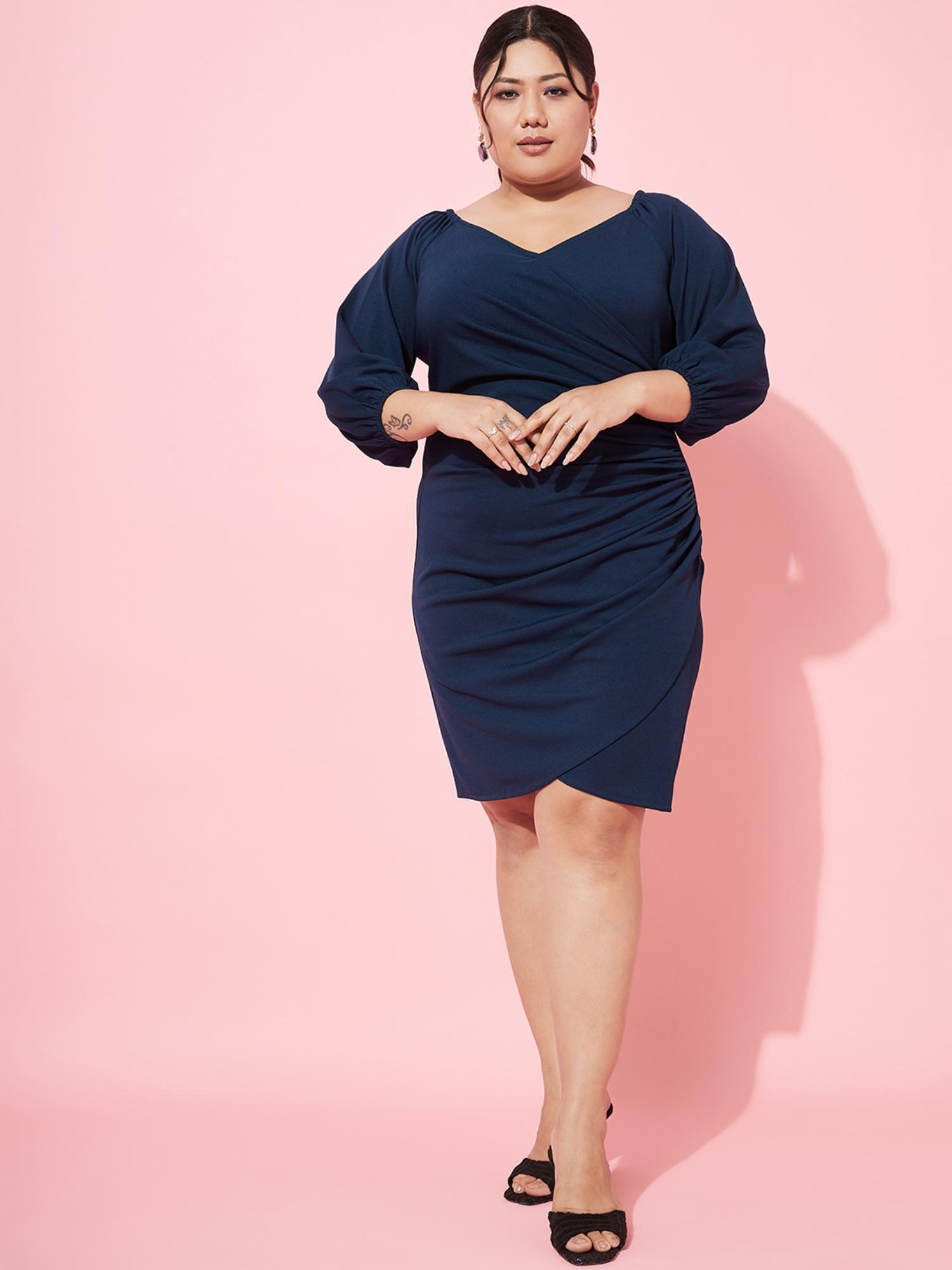 plus size v-neck sheath dress - navy blue