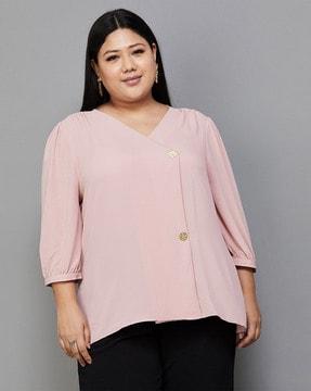 plus size v-neck top with puff sleeves
