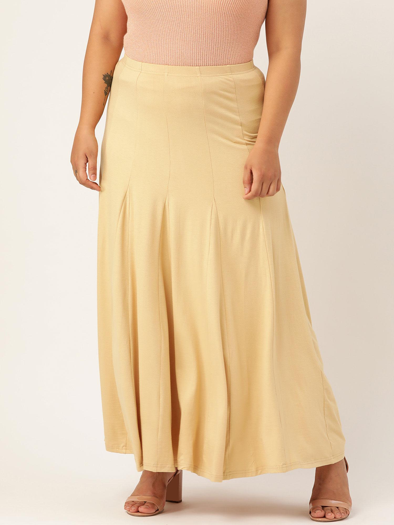 plus size women's beige solid color flared skirt