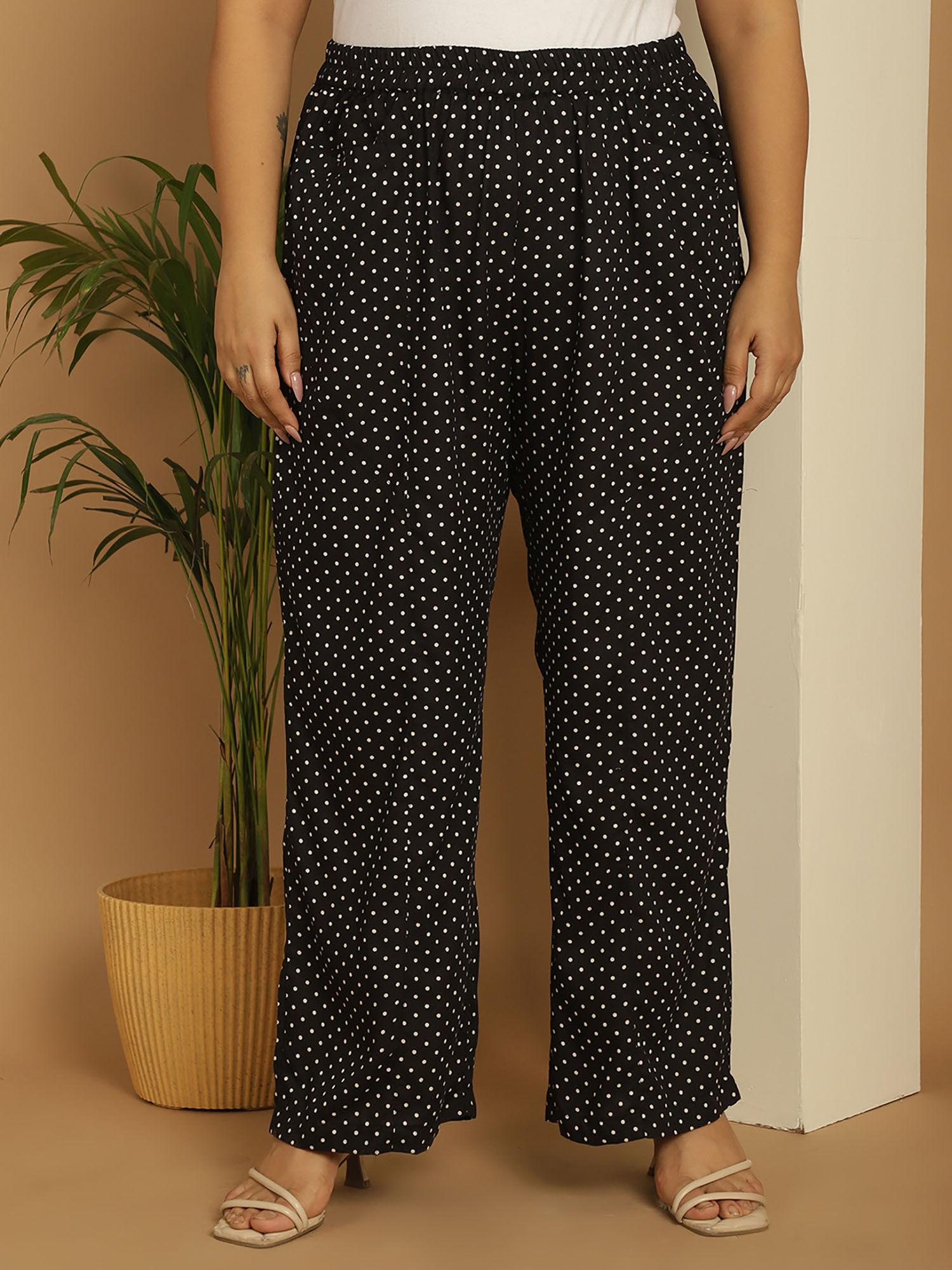 plus size women's black polka dot printed wide palazzos