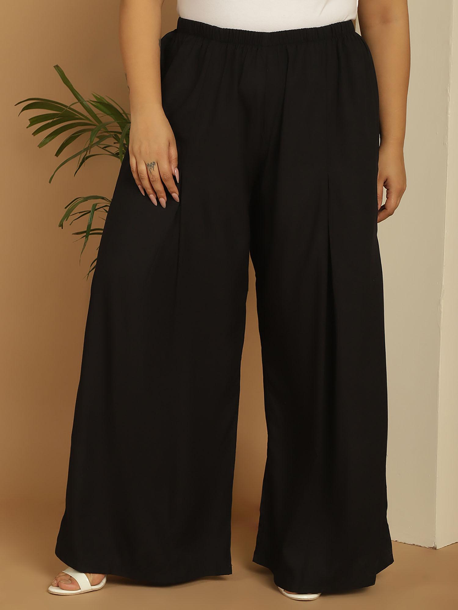 plus size women's black solid color flared palazzos