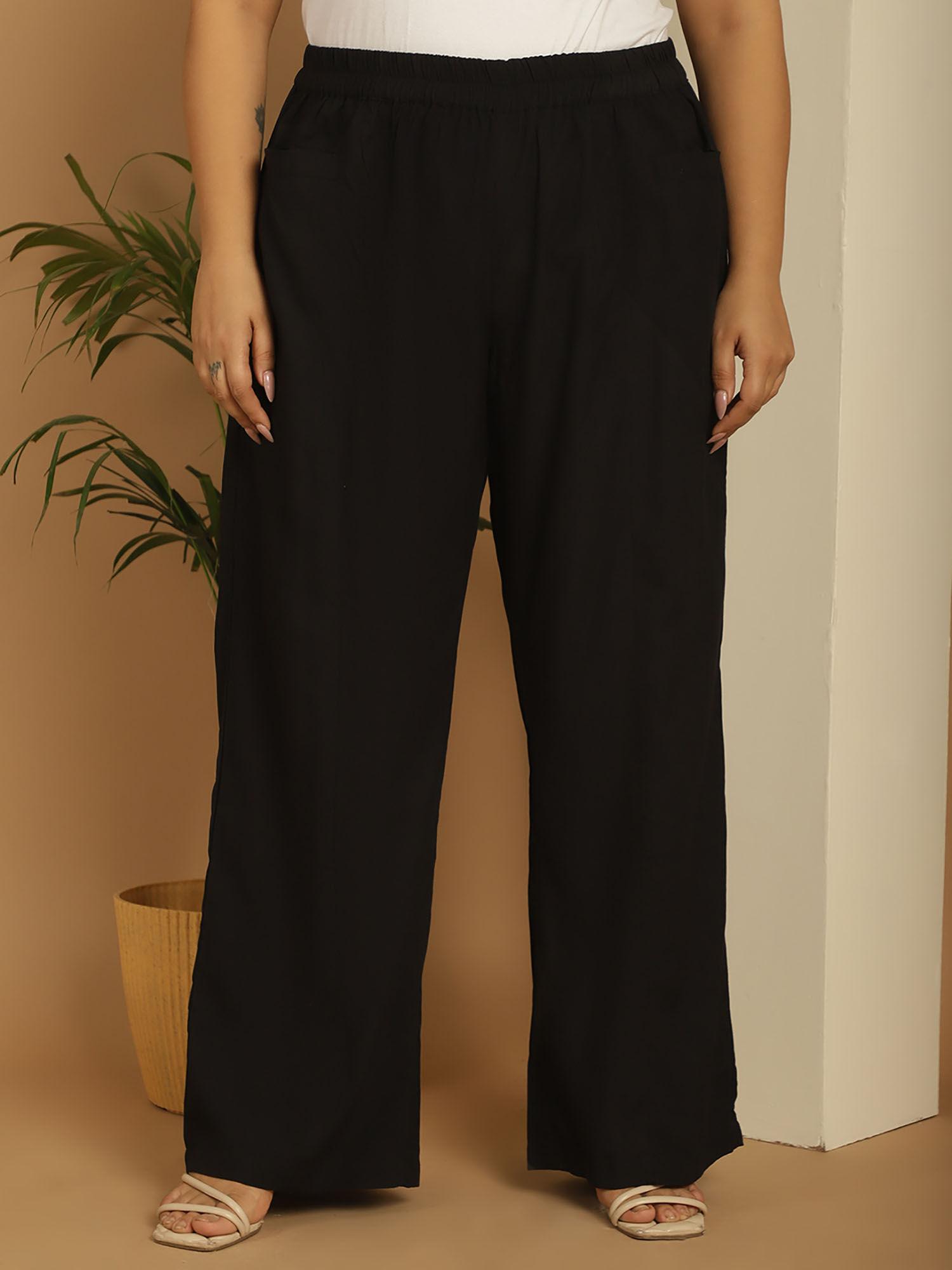 plus size women's black solid color wide palazzos