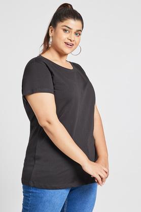 plus size women's black solid t-shirt - black