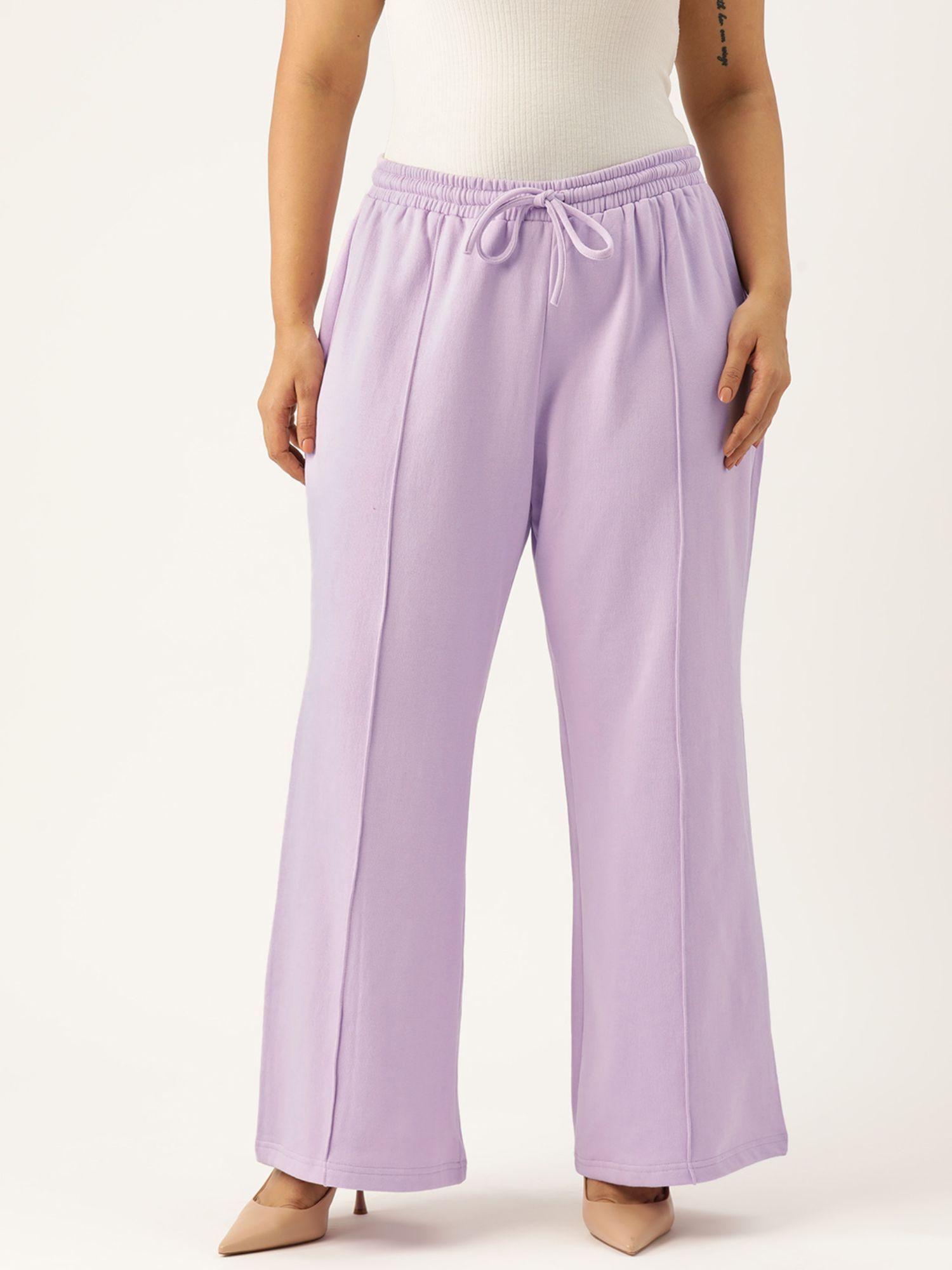 plus size women's lavendar solid color pleated winter trouser