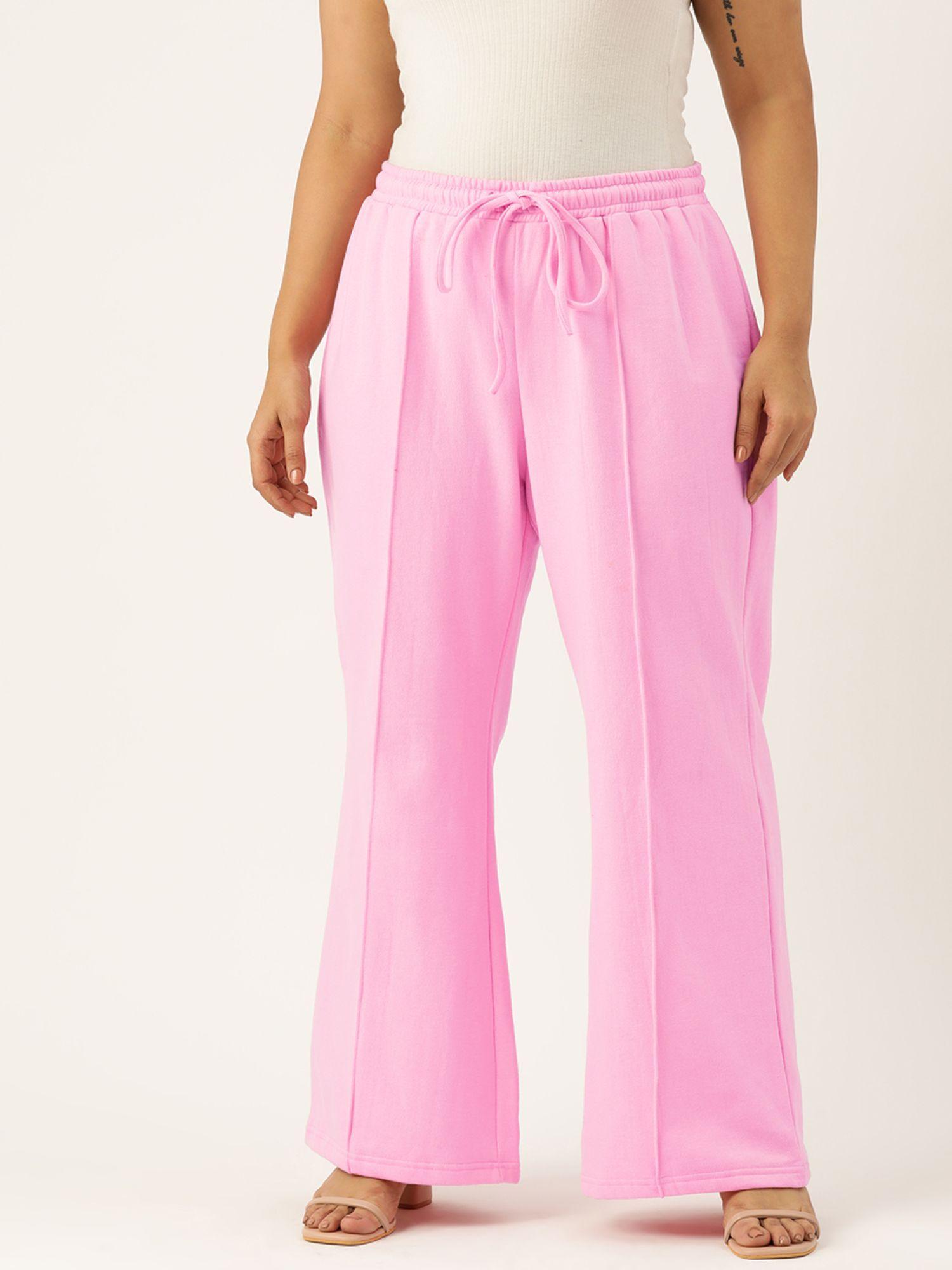 plus size women's light pink solid color pleated winter trouser