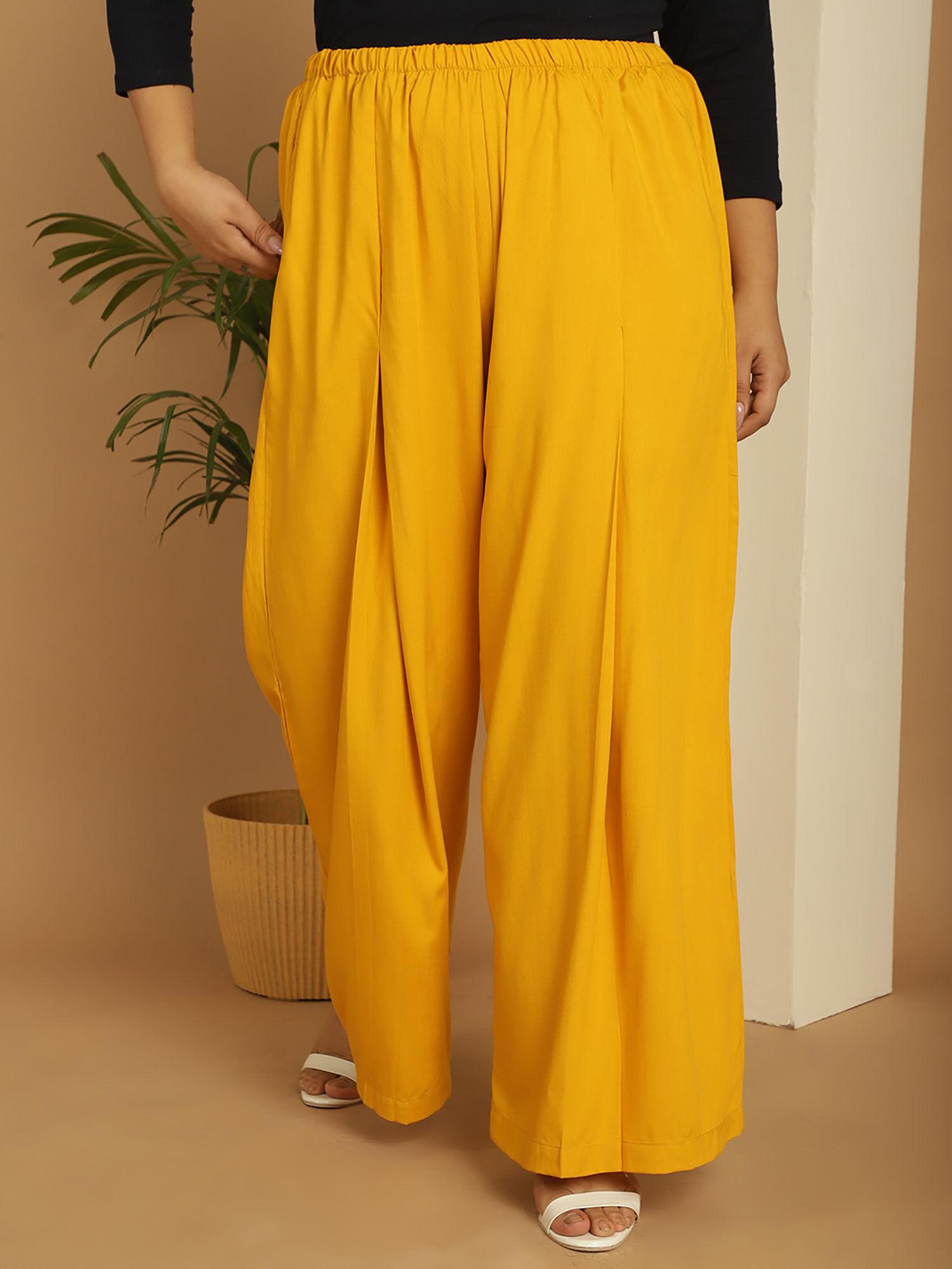 plus size women's mustard solid color flared palazzos