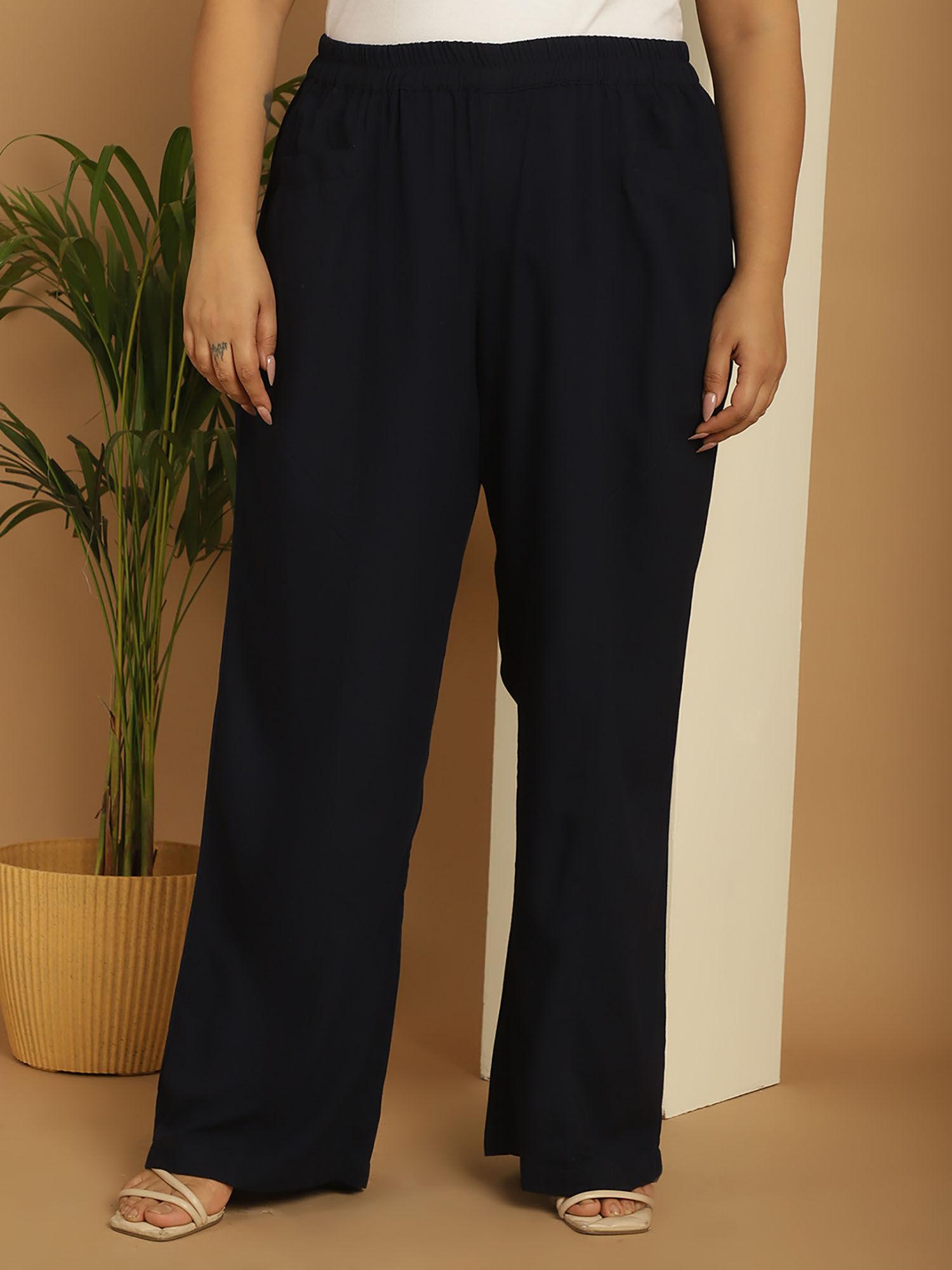 plus size women's navy blue solid color wide palazzos