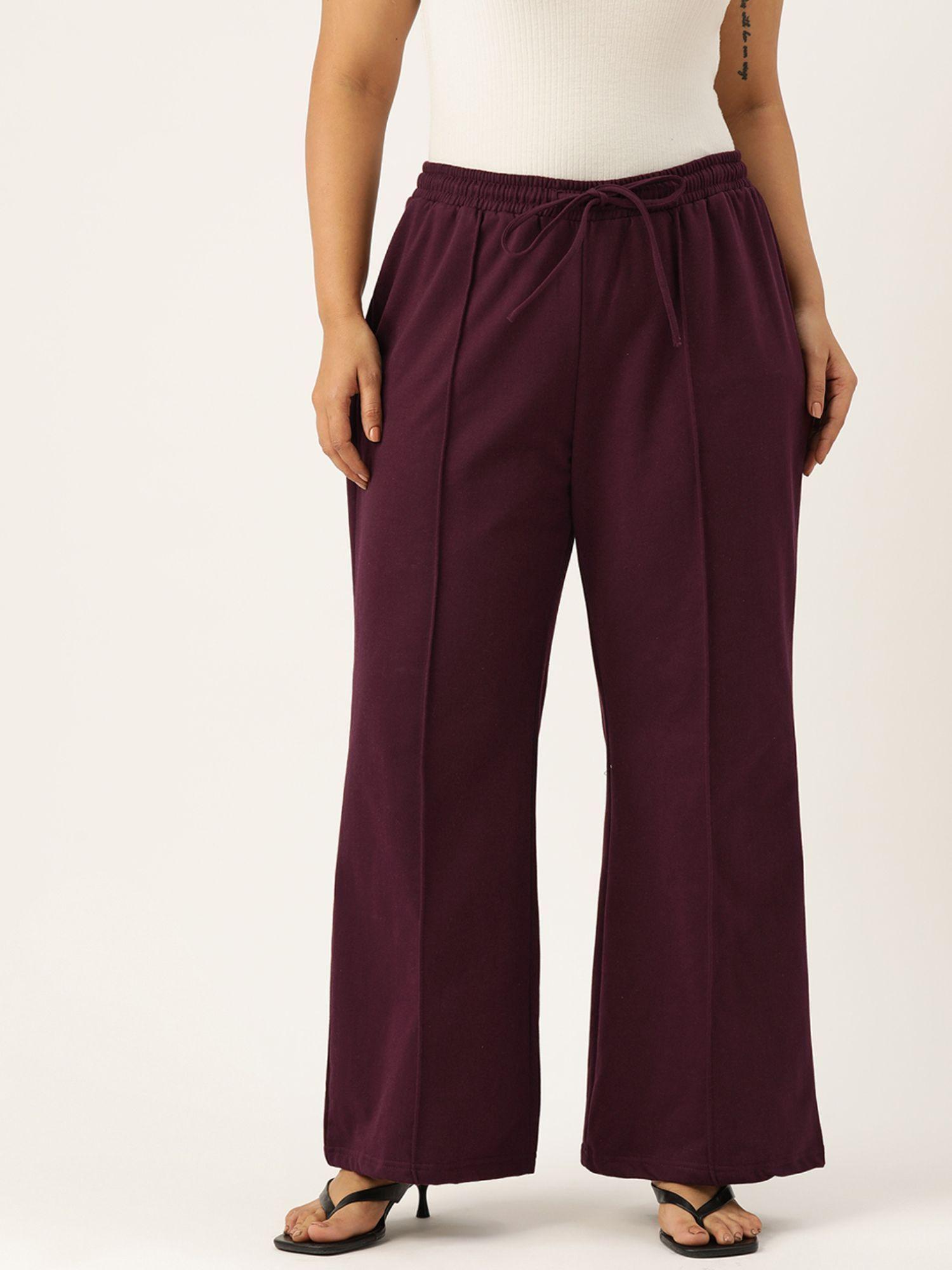 plus size women's plum solid color pleated winter trouser