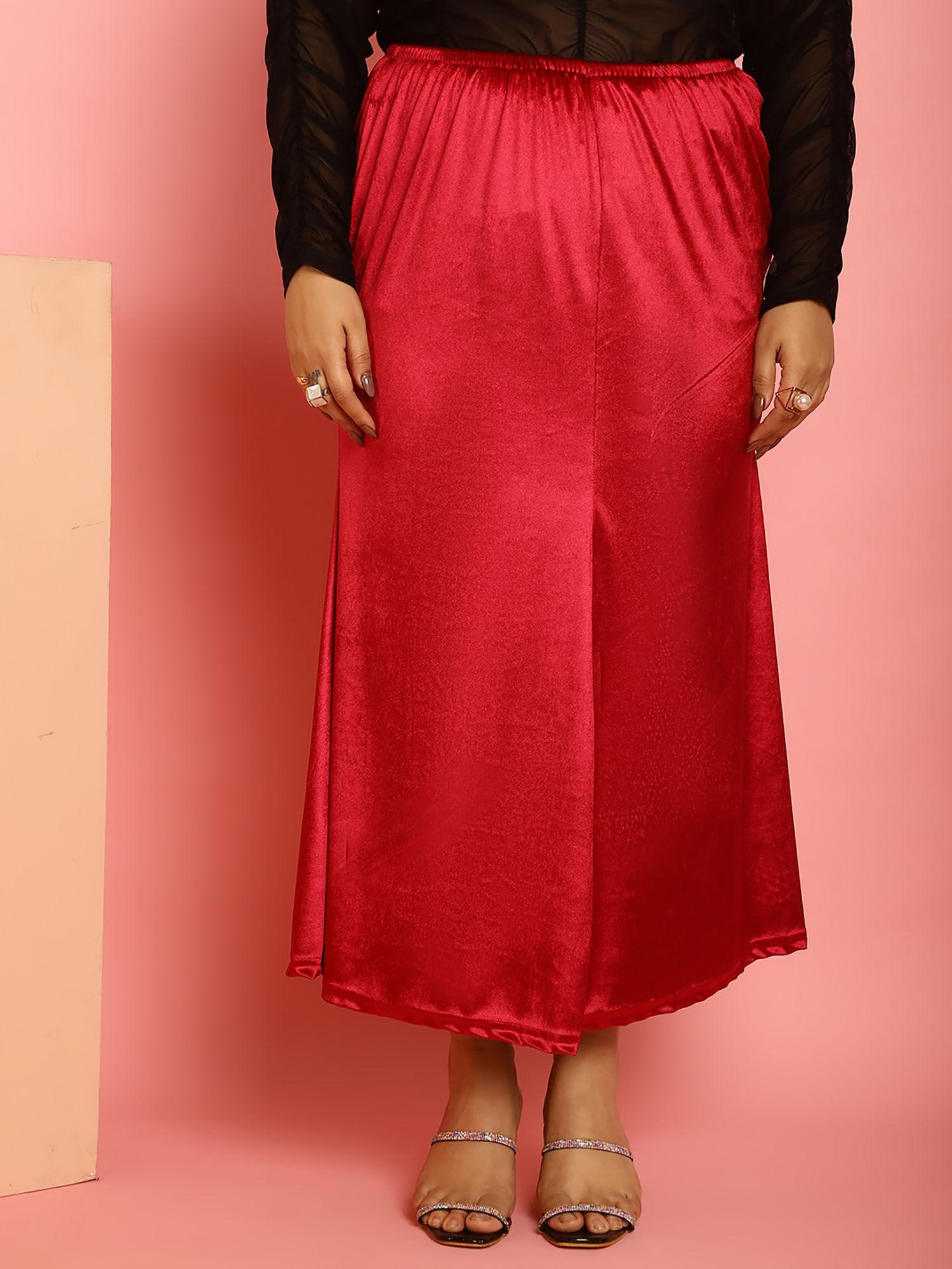 plus size women's red solid color flared maxi skirt