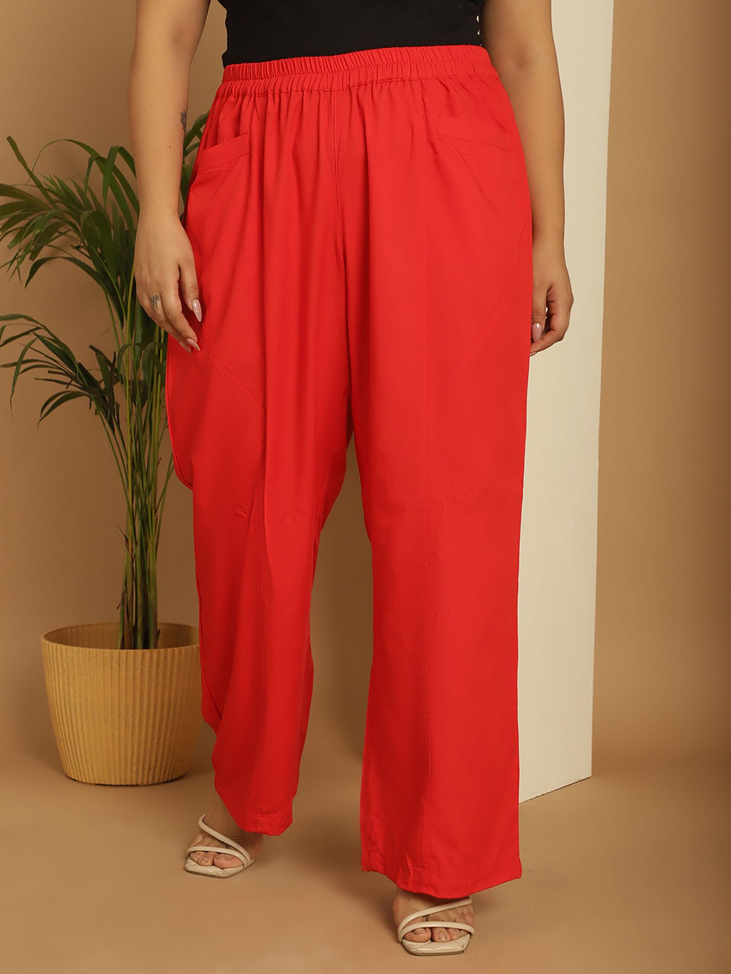 plus size women's red solid color wide palazzos