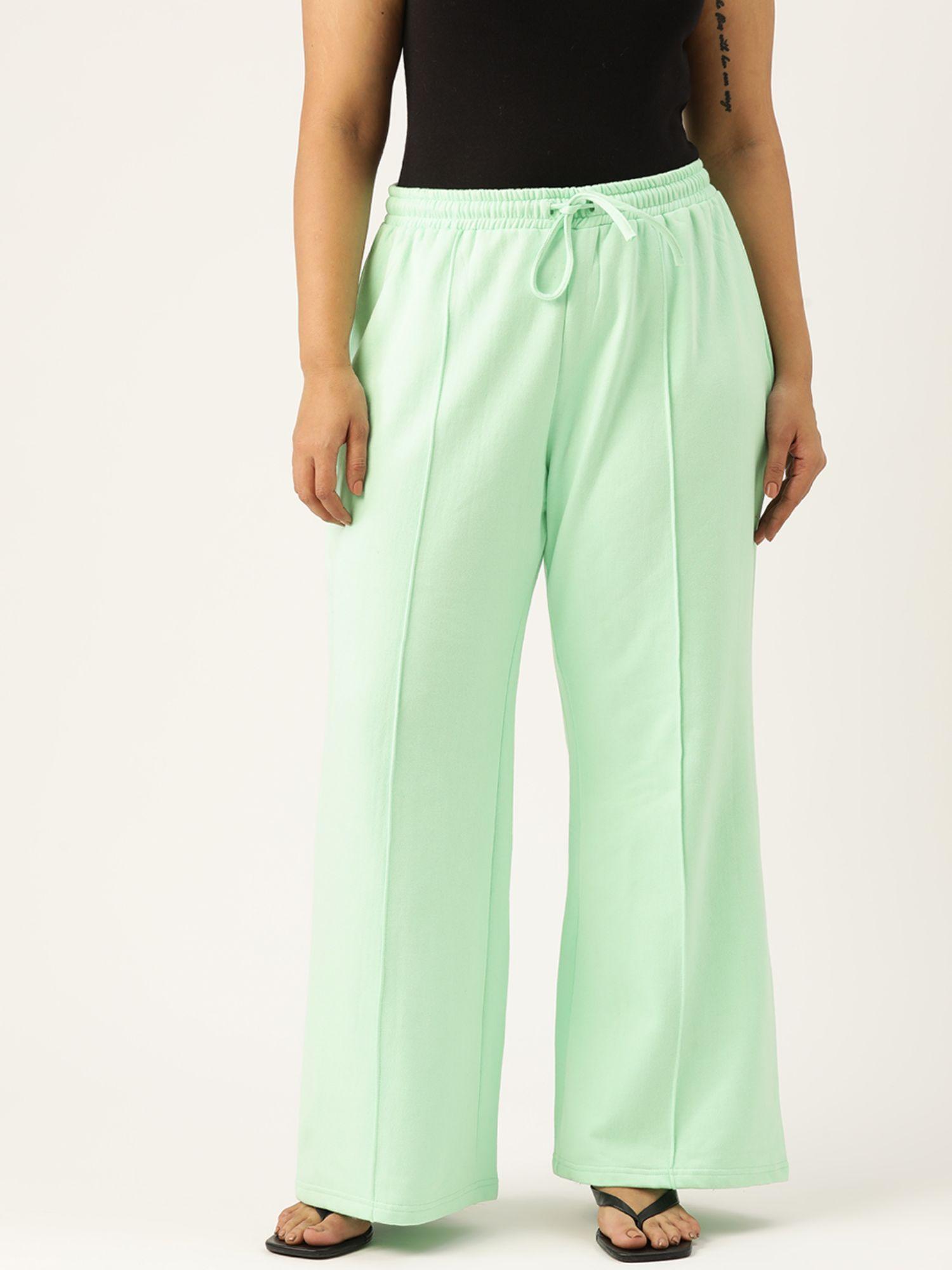 plus size women's sea green solid color pleated winter trouser