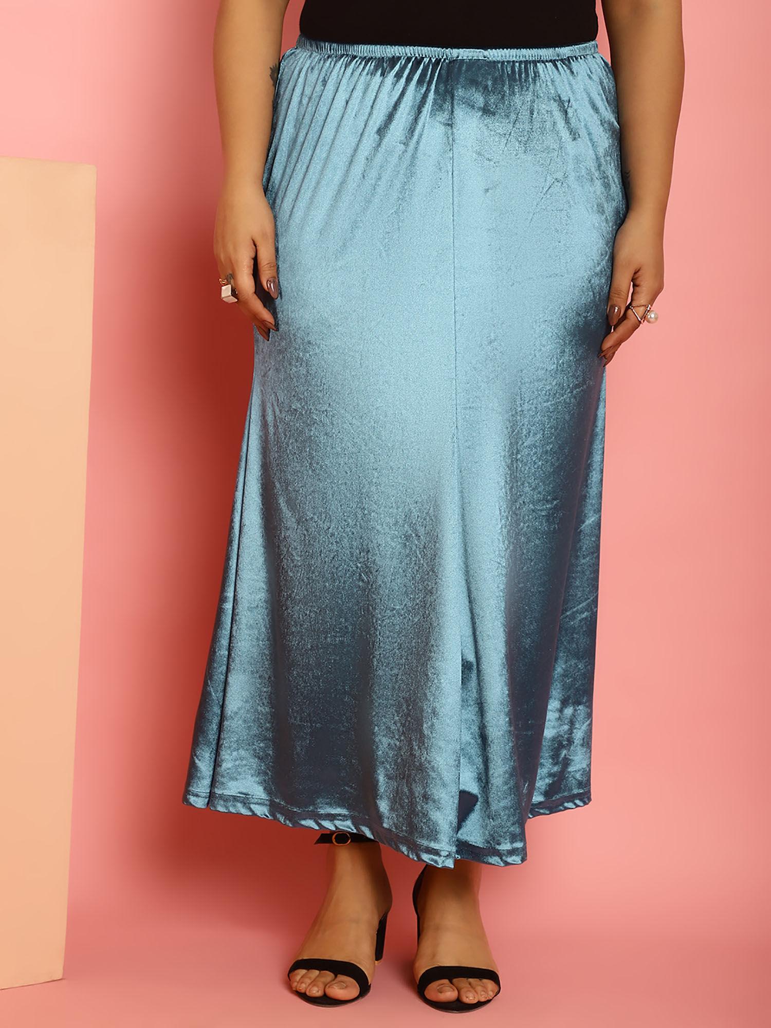 plus size women's teal solid color flared maxi skirt