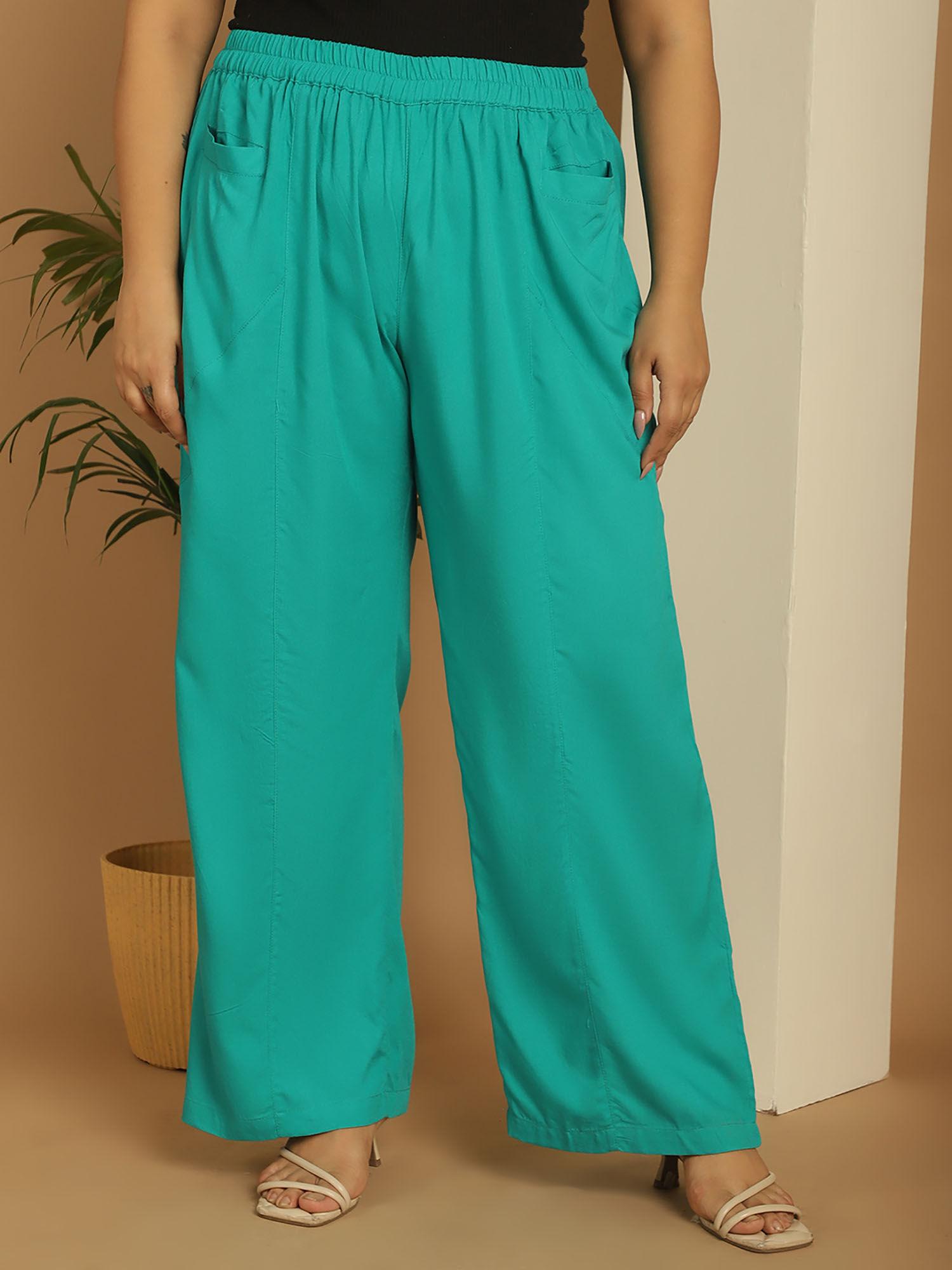 plus size women's turquoise solid color wide palazzos