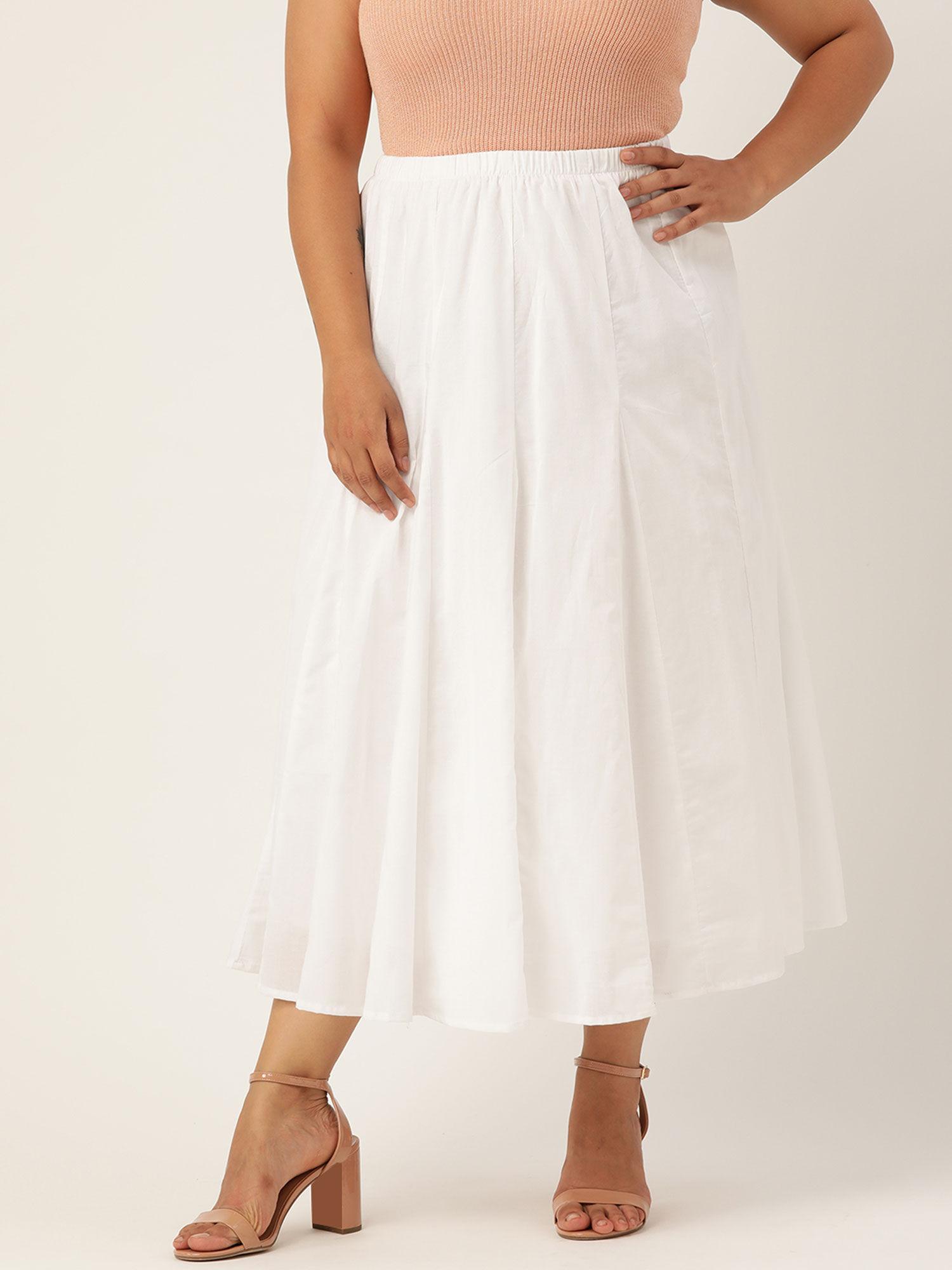 plus size women's white solid color flared skirt