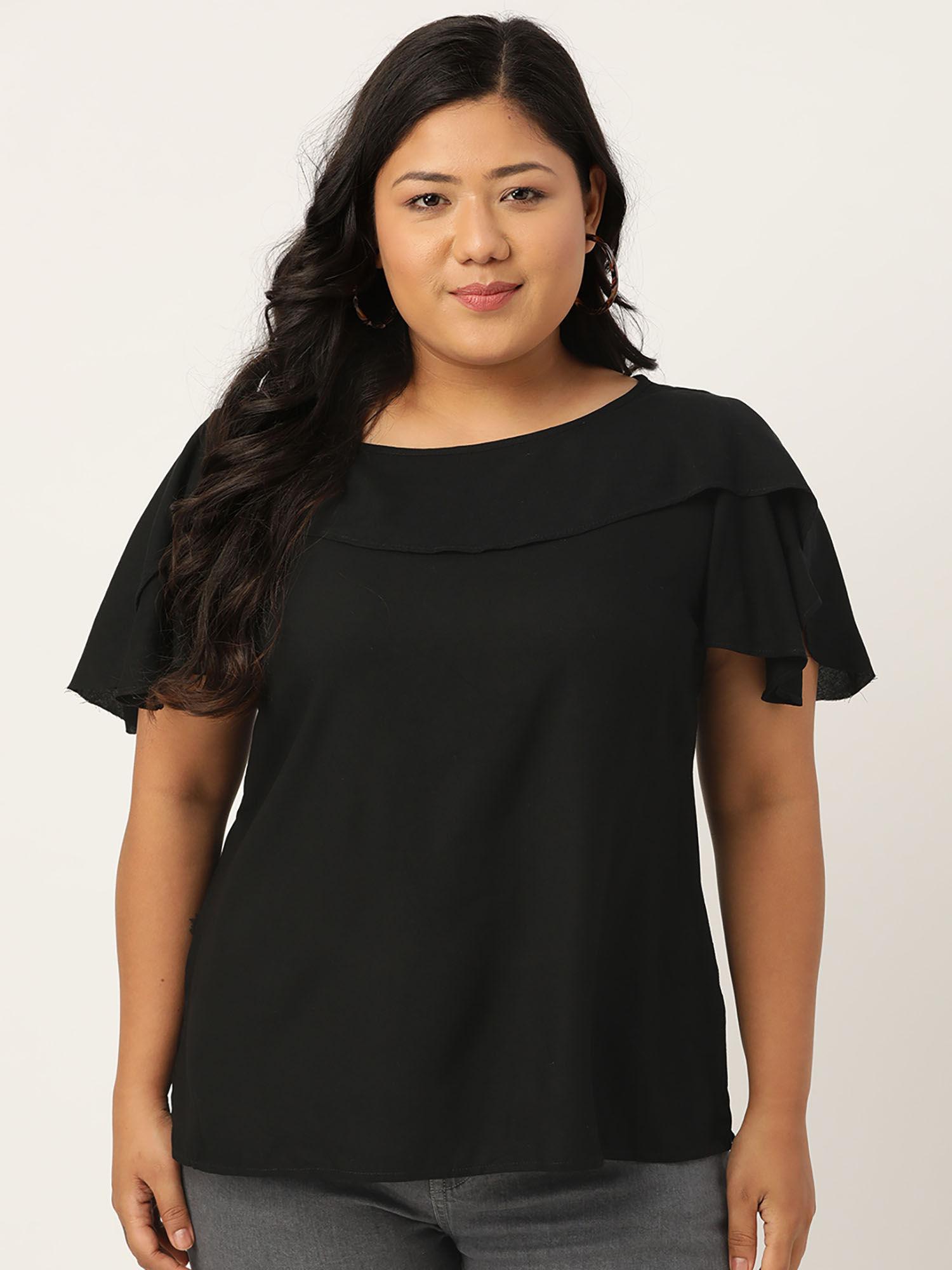 plus size women black flutter sleeves layered top