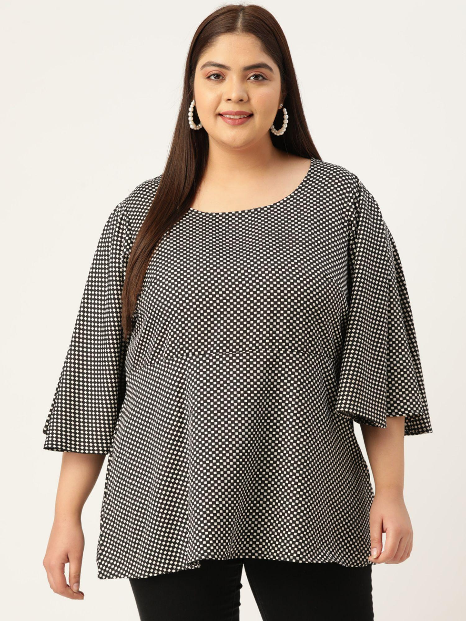 plus size women black geometric printed longline top