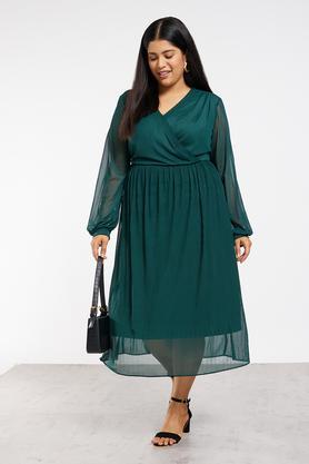 plus size women emerald green pleated dress - emerald_green