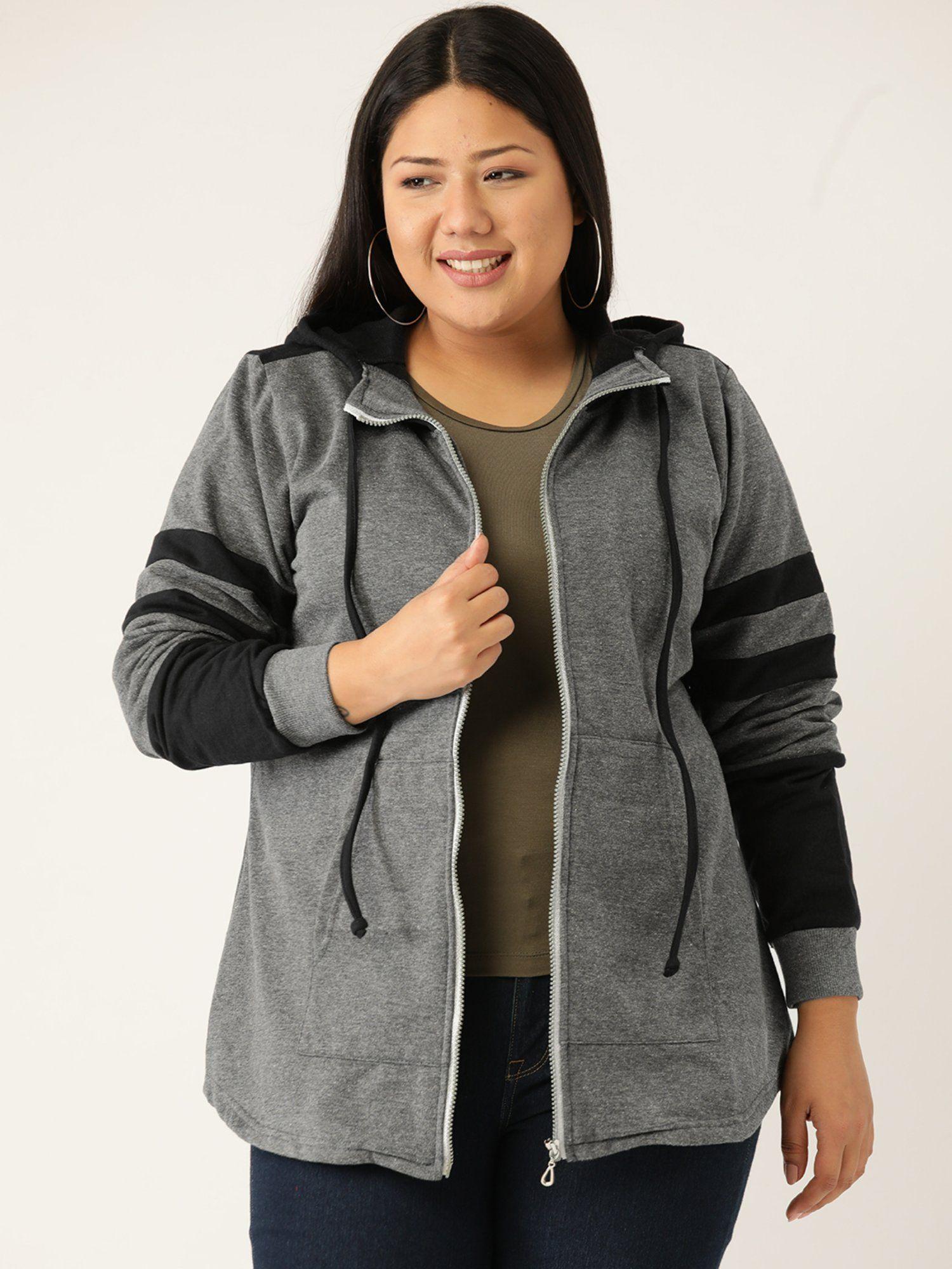 plus size women grey and black color block jacket