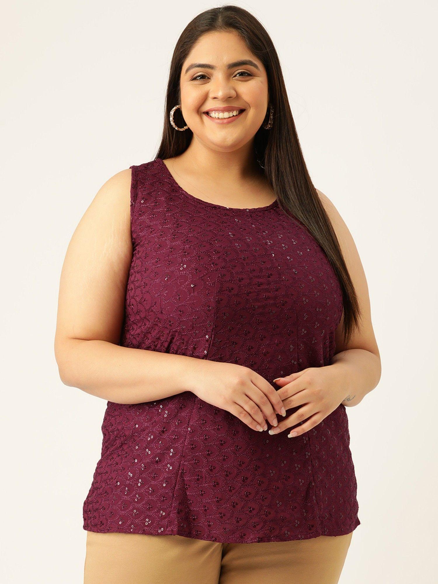 plus size women purple color embellished top