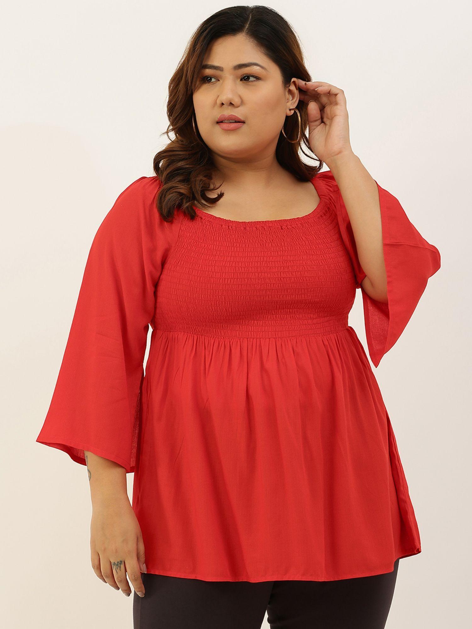 plus size women red solid colour party wear peplum top