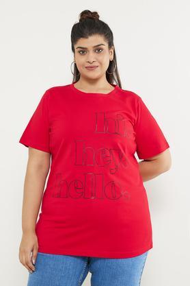 plus size women red text printed t-shirt - red