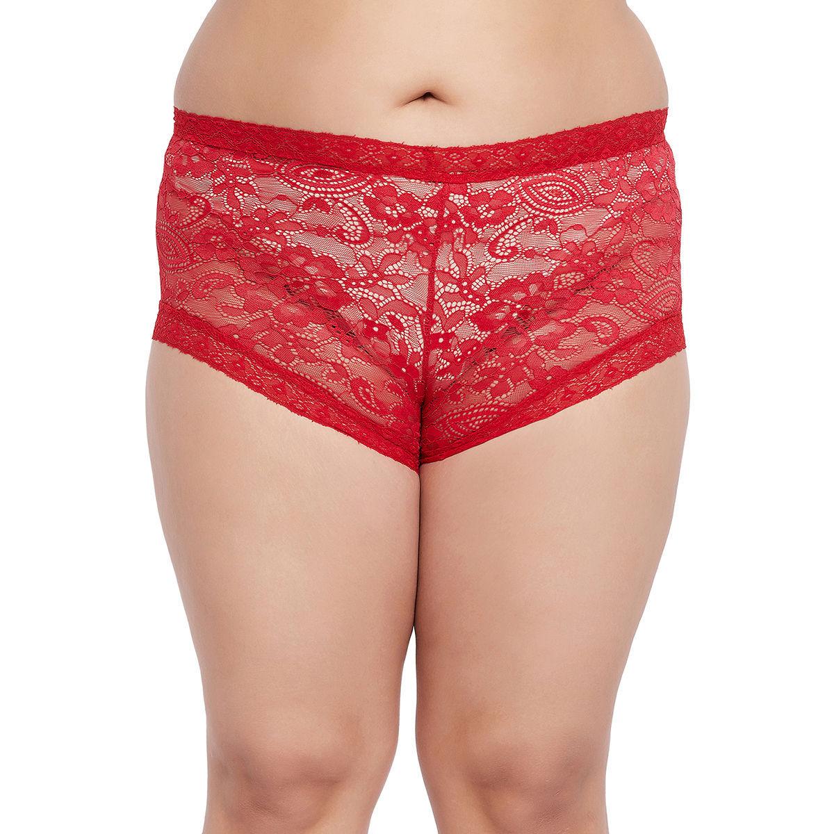 plus size women self design lace boy shorts briefs red