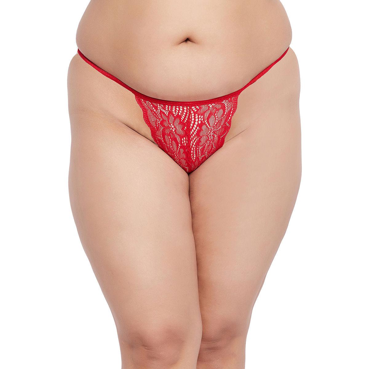 plus size women self design lace thong briefs red