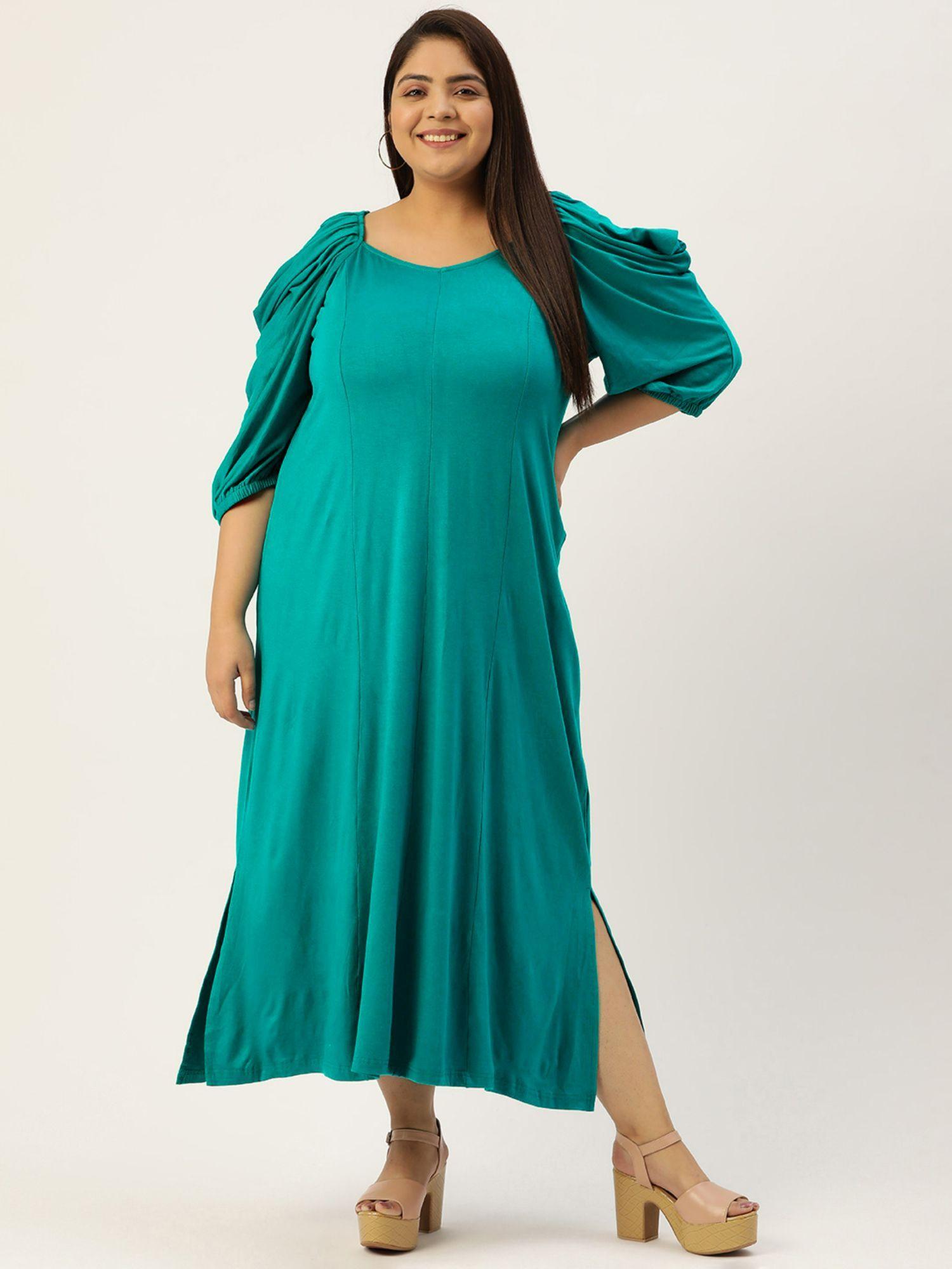 plus size women turq solid color viscose knitted maxi dress